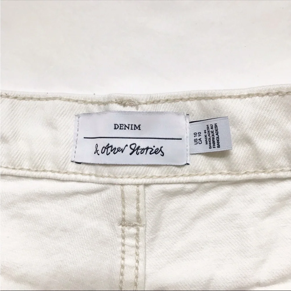& Other Stories White Denim Button Fly Shorts Size 10 - Picture 8 of 10